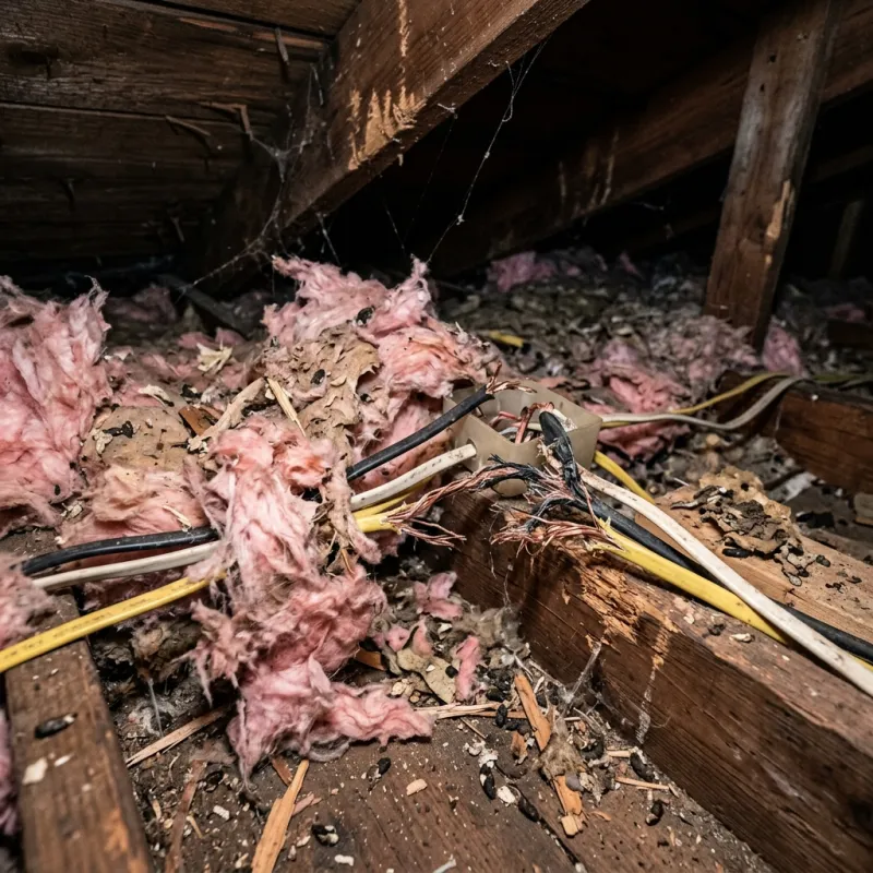 Contaminated ceiling insulation being assessed in a Murgheboluc roof space