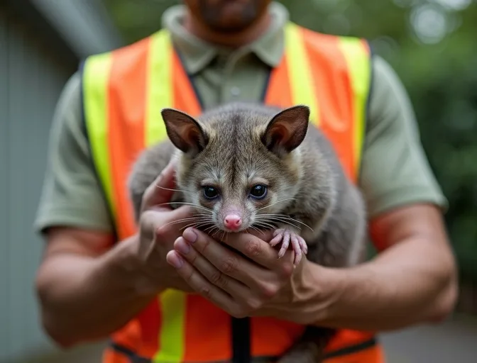 Animal handler safely recovering a deceased possum in Murgheboluc