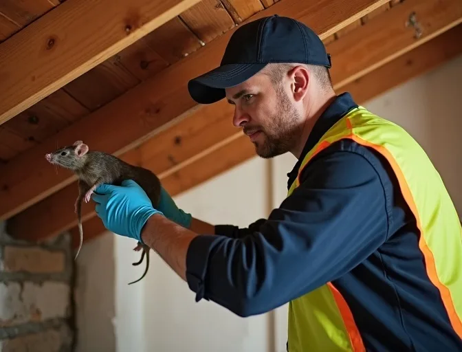 Technician inspecting a roof cavity for a dead rat in Murgheboluc